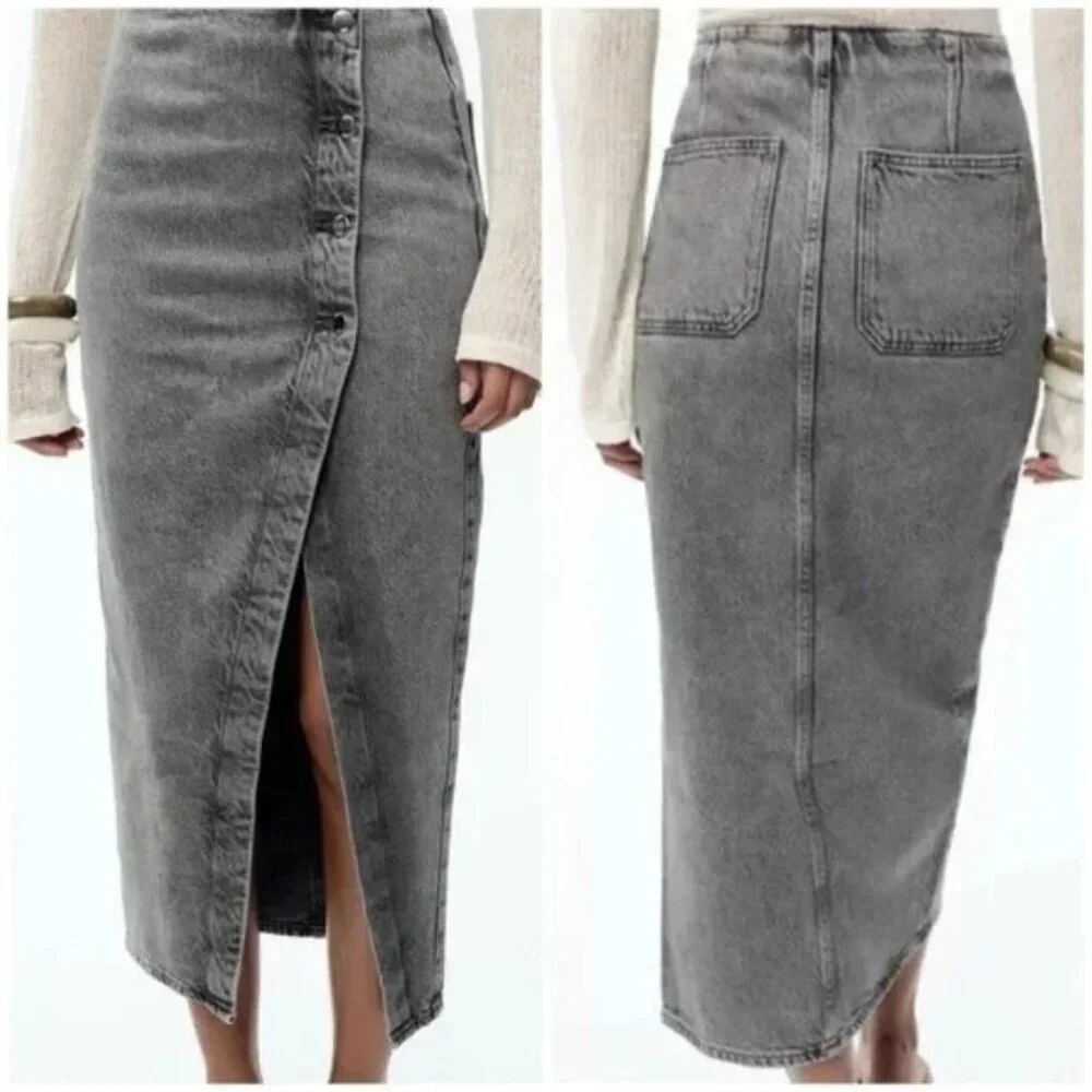 ZARA Denim Crossover Midi Skirt in Dark Gray NWT Medium M NWT - Picture 1 of 16